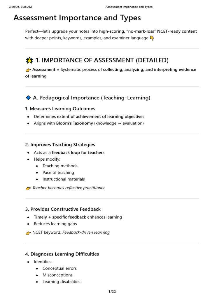Assessment Importance and Types | PDF | Educational Assessment | Learning