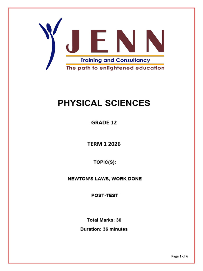 Physical Sciences Post - Test Learners 2026-1-1 | PDF