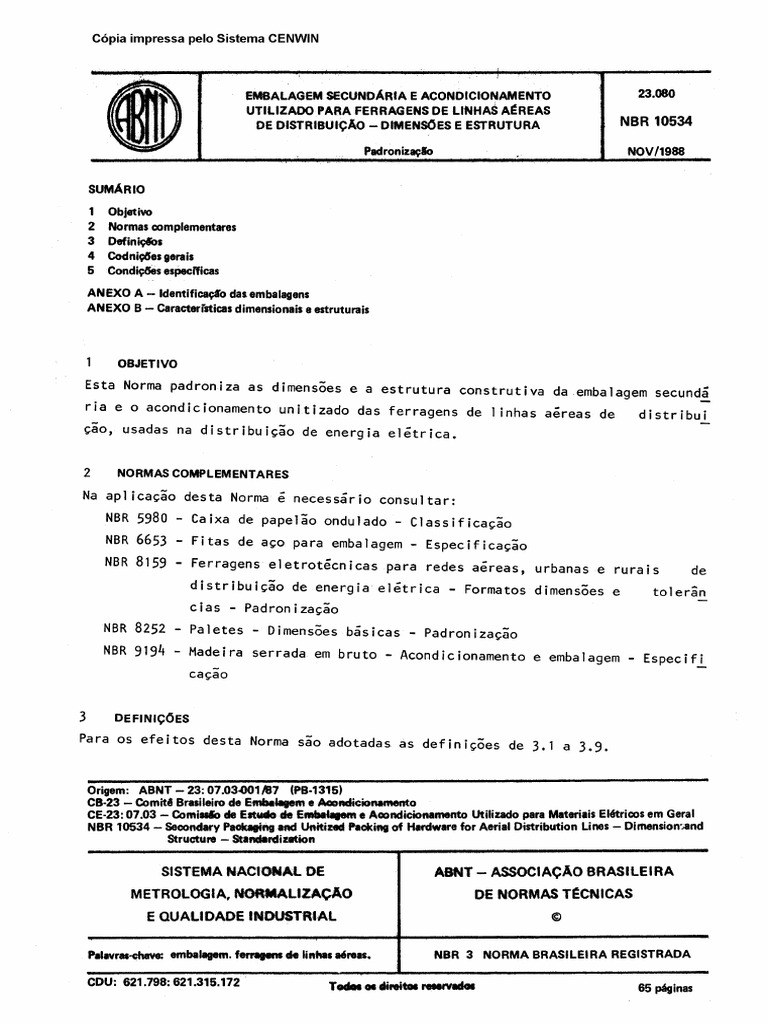 NBR 10534 PB 1315 - Embalagem Secundaria e Acondicionamento Utilizado ...