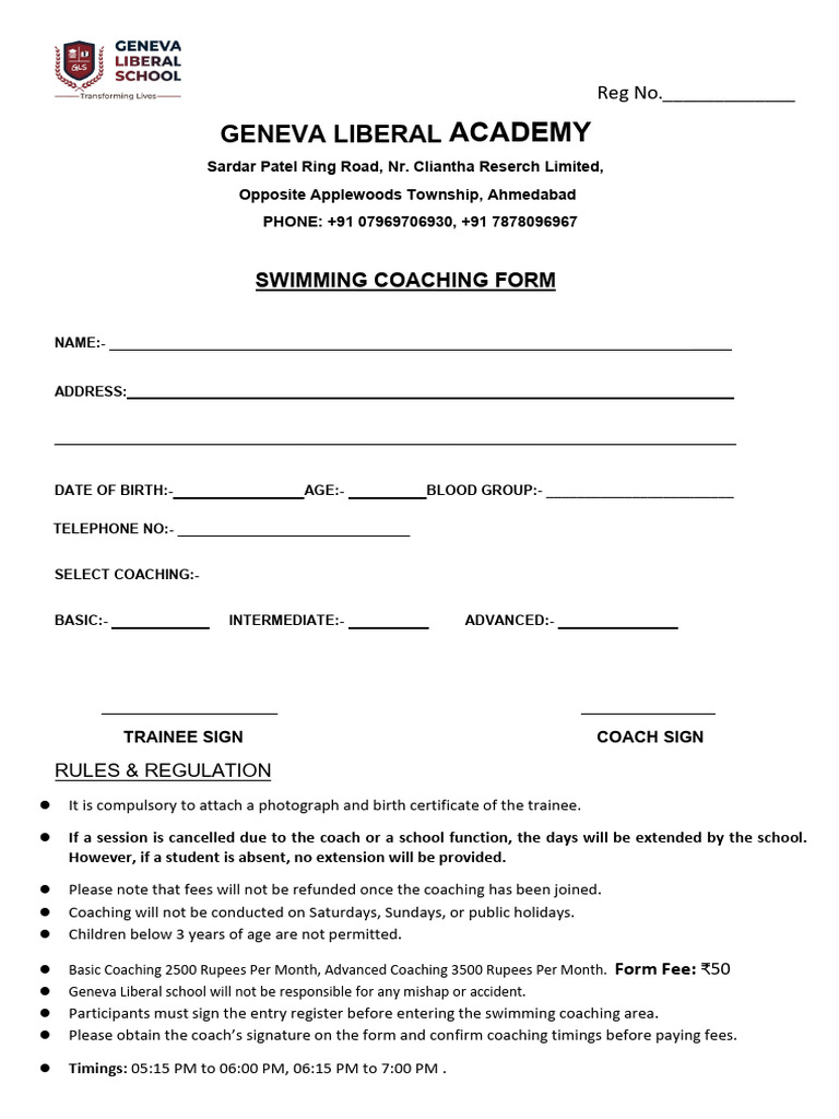 New Swimming Coaching Form | PDF | Health Care | Medicine
