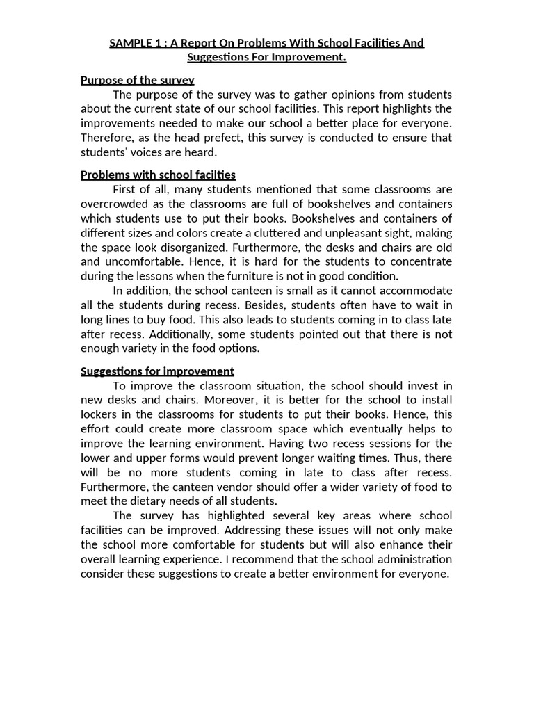 A Report On Problems With School Facilities | PDF | Classroom | Learning