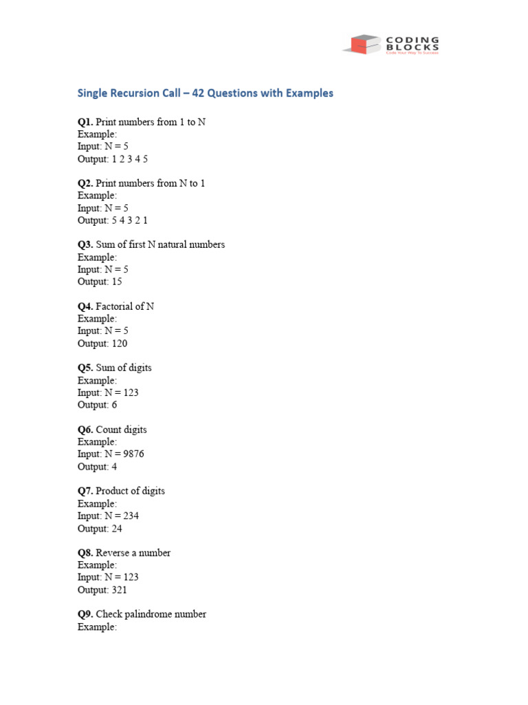 Single Recursion 42 Questions With Examples 2 | PDF | String (Computer ...