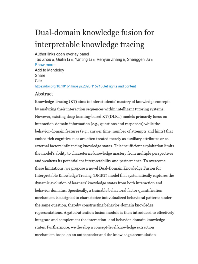 Dual-Domain Knowledge Fusion For Interpretable Knowledge Tracing | PDF ...