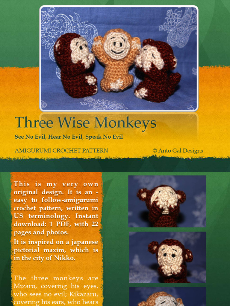 3 Wise Monkeys Amigurumi Pattern - Compressed | PDF | Crochet | Amigurumi