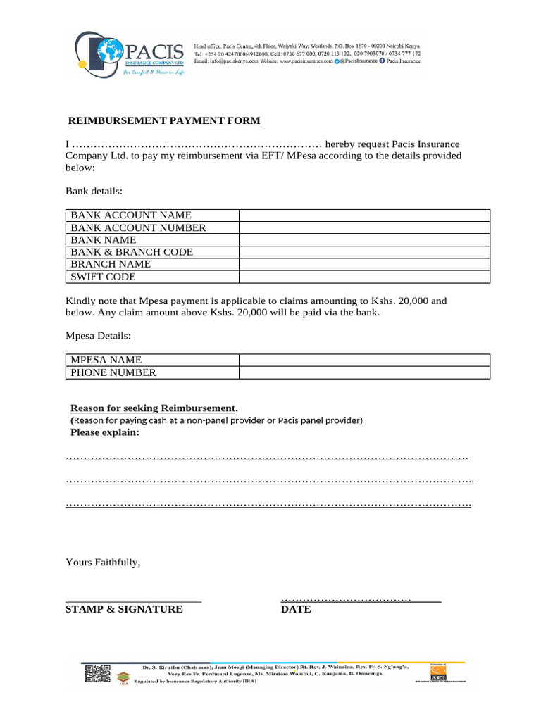 Reimbursement Payment Form | PDF