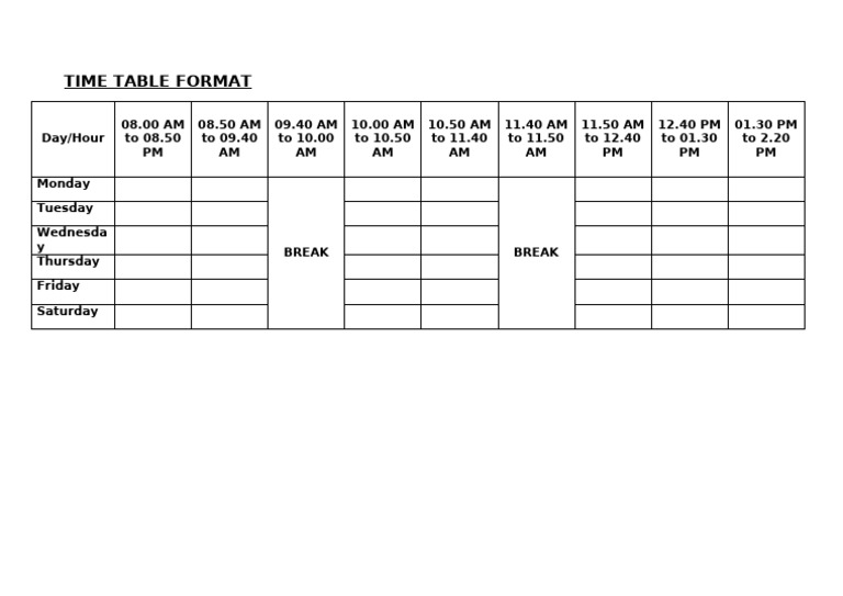 Time Table Format | PDF