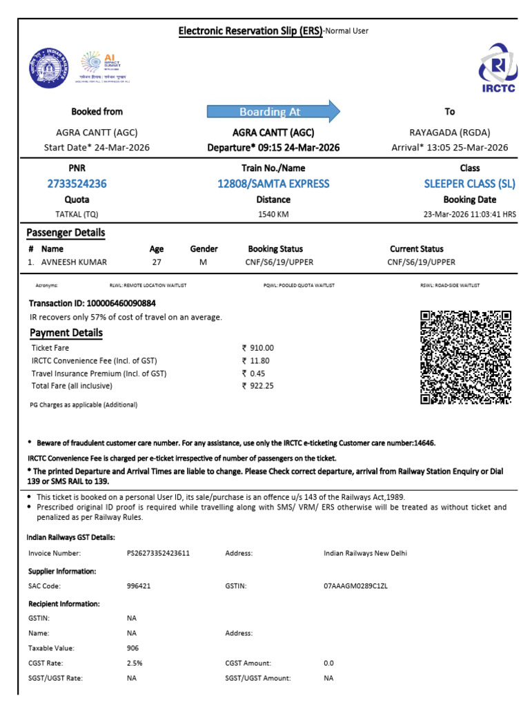 12808/samta Express Sleeper Class (SL) | PDF | Identity Document