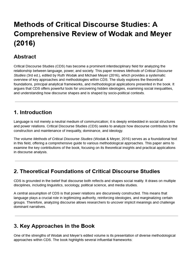 Methods of Critical Discourse Studies - A Comprehensive Review of Wodak ...
