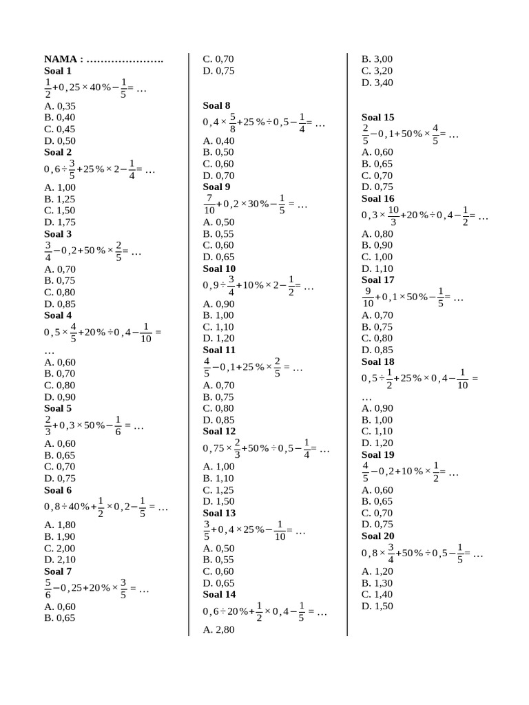 TKA Matematika - 1 APRIL | PDF