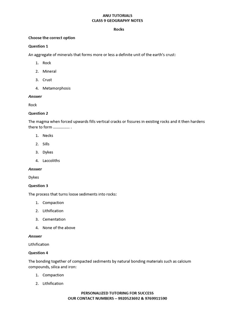 Anu Tutorials - Class 9 Geography Notes | PDF | Volcano | Rock (Geology)