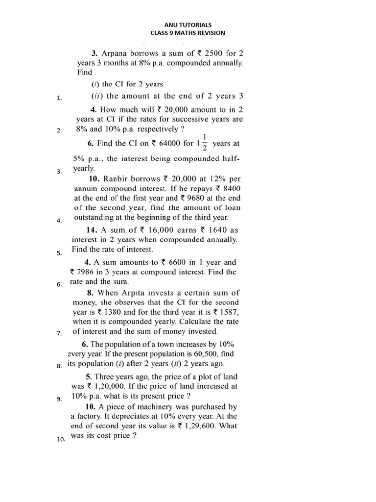 Anu Tutorials Class 9 Maths Revision | PDF