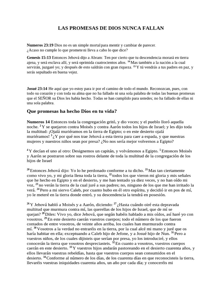 Las Promesas de Dios Nunca Fallan | PDF | Moisés | Libro de números
