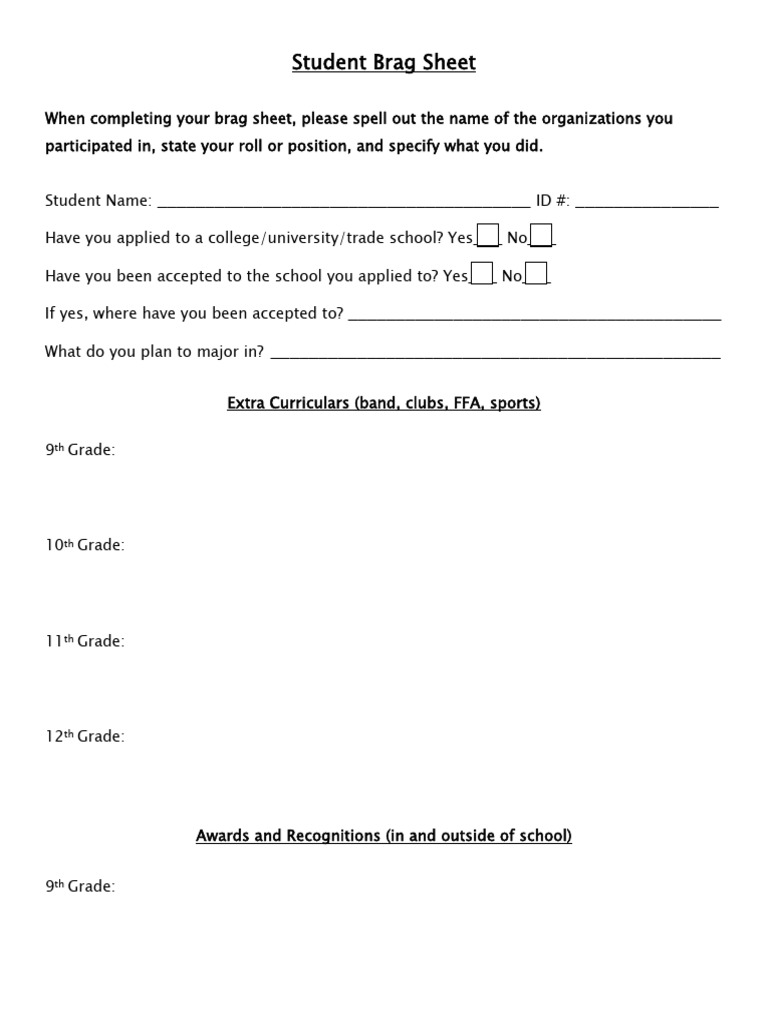 PHS Student Brag Sheet - Fillable | PDF
