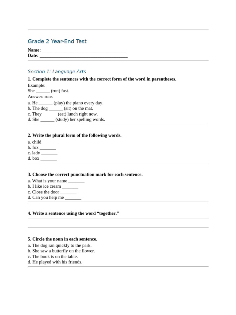 Grade 2 Tests (Summer) | PDF | Bees | Phonics