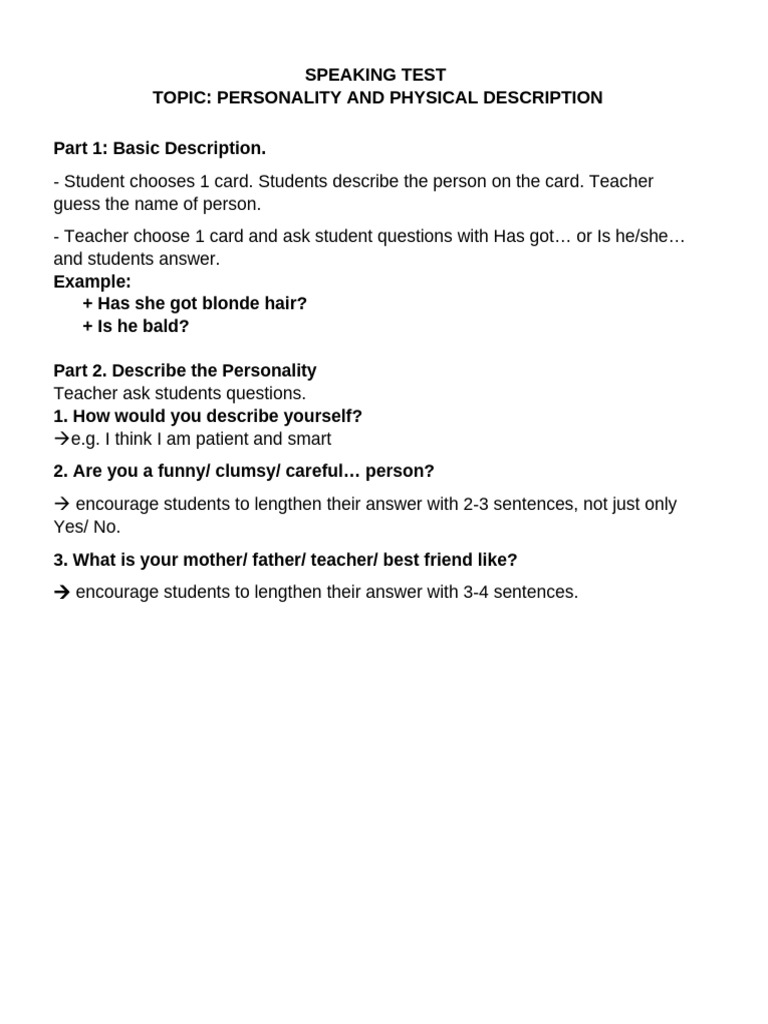 Speaking Test Kids 1 | PDF