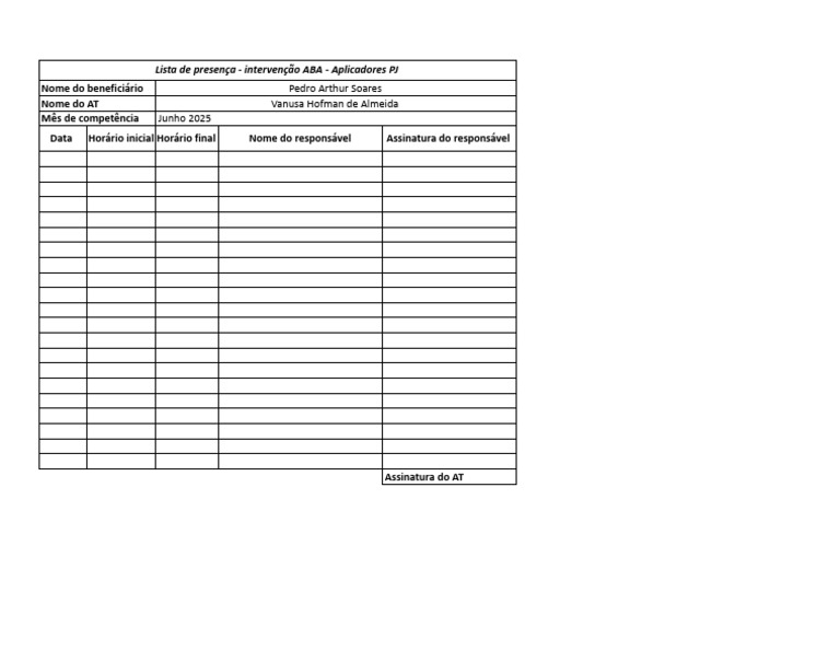 Controle Presença - ATs - XLSX - Plan1 | PDF