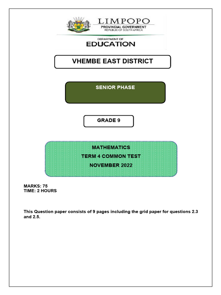 2022 Term 4 Grade 9 Mathematics Test | PDF | Area | Geometry