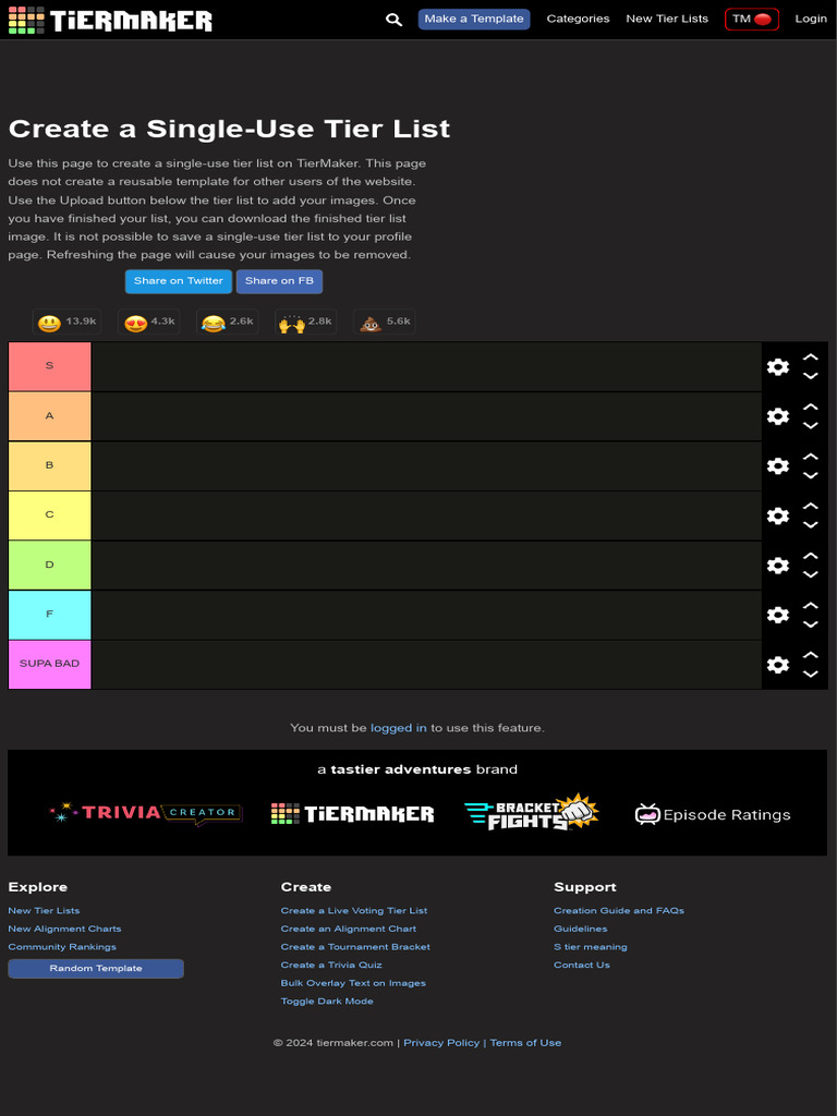 Create A Single-Use Tier List (Private Tier List) - TierMaker | PDF