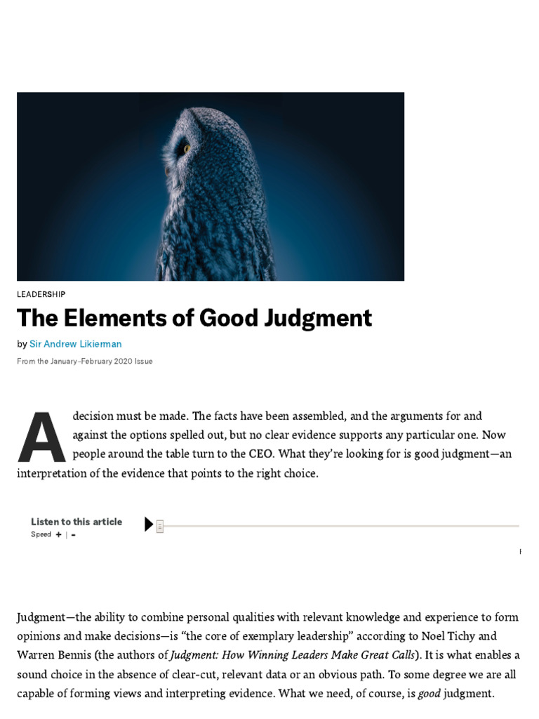 The Elements of Good Judgment | PDF | Leadership | Experience