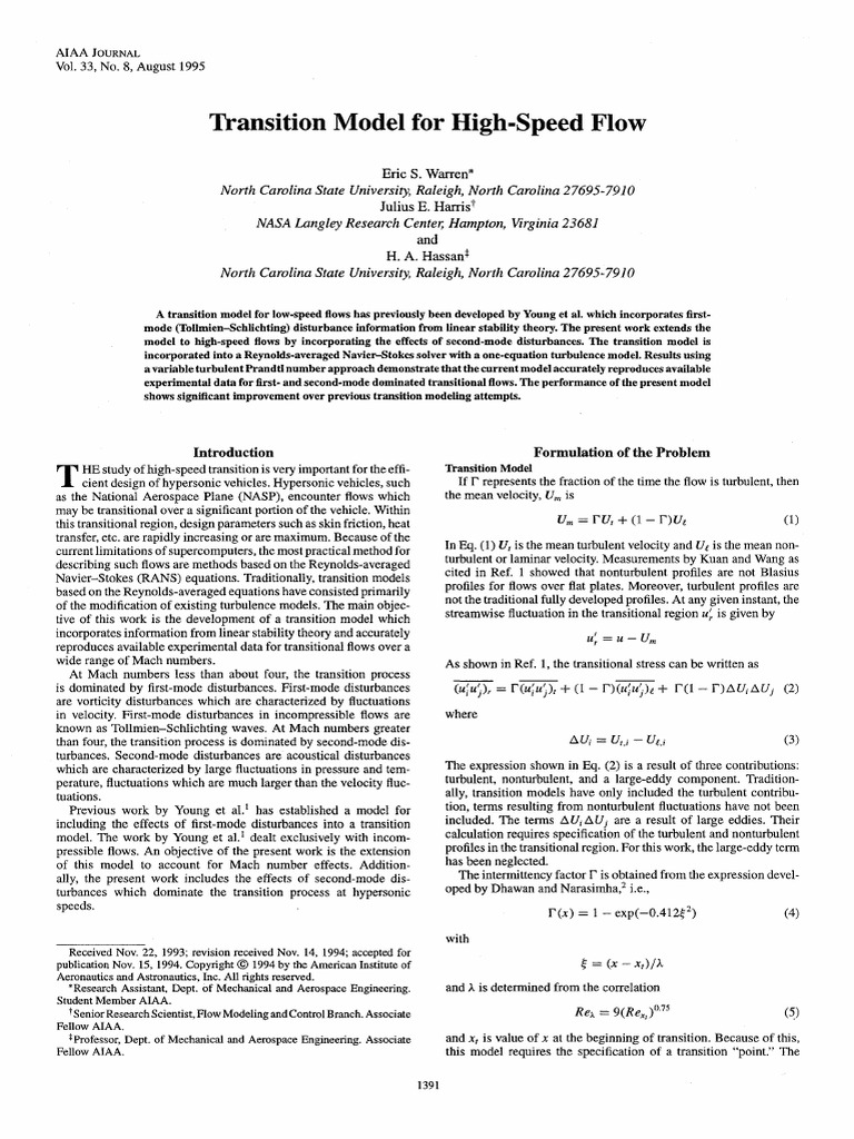 Transition For High Speed Flow | PDF | Turbulence | Reynolds Number
