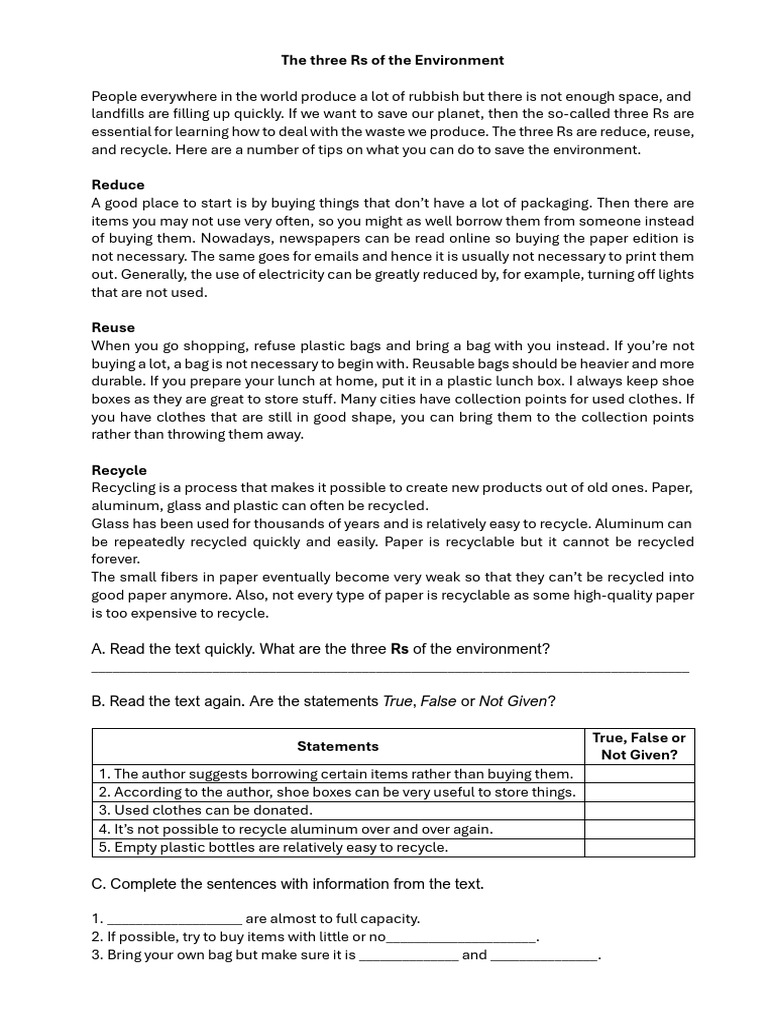 The Three Rs of The Environment | PDF | Recycling | Reuse