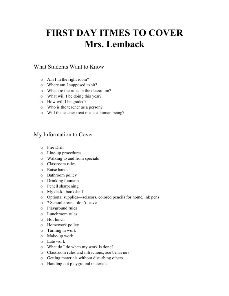 First Day Classroom Guidelines | PDF | Wellness | Self-Improvement