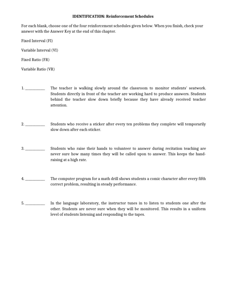 Reinforcement Schedules Identification | PDF