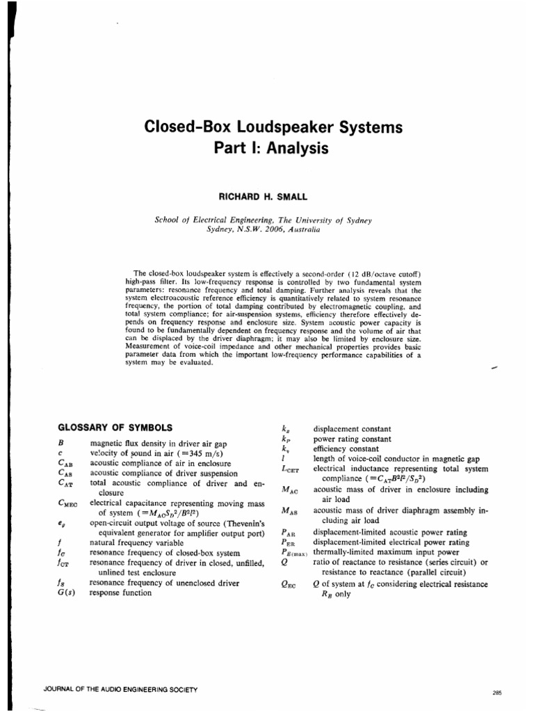 Closed Box Loudspeaker Systems Part 1-2 | PDF