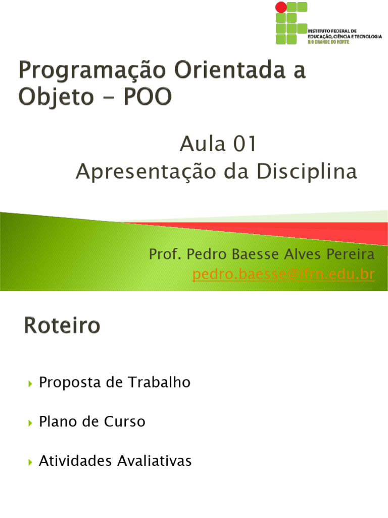 Aula 01 - POO - Apresentacao Da Disciplina | PDF