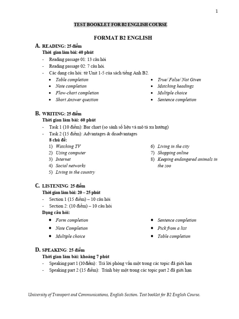 b2 Test Booklet - QT & Ks. 2026 | PDF