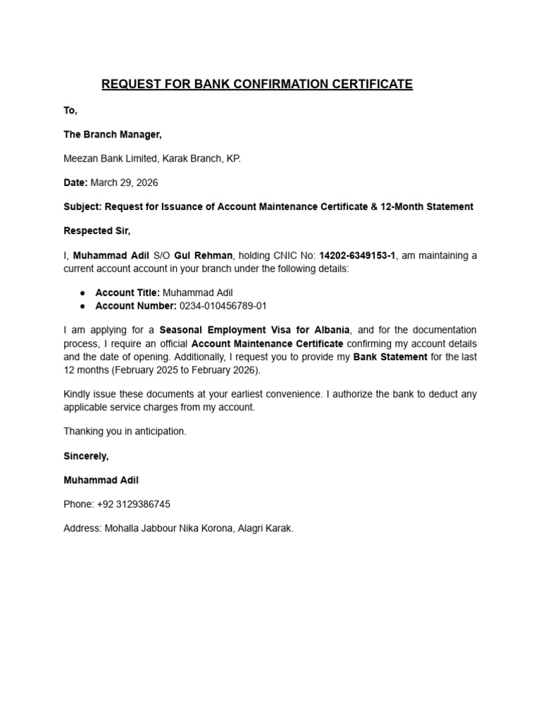 Request For Bank Account Confirmation 378 | PDF