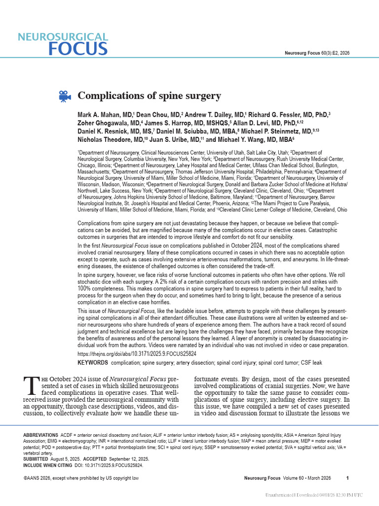 Neurosurg Focus Article PE2 | PDF | Neurosurgery | Spinal Cord Injury