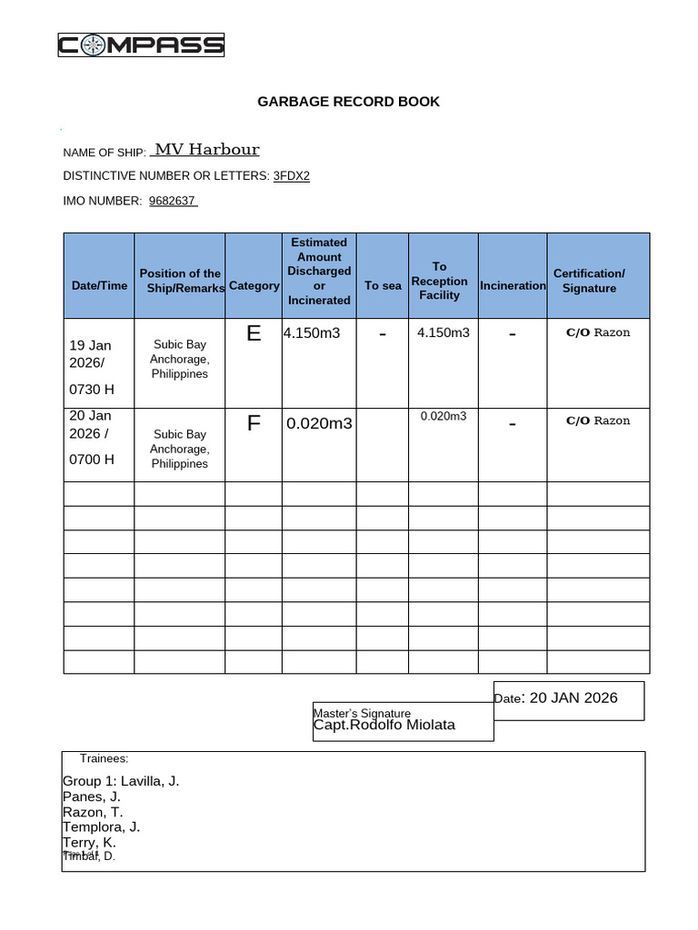 Garbage Record Book | PDF