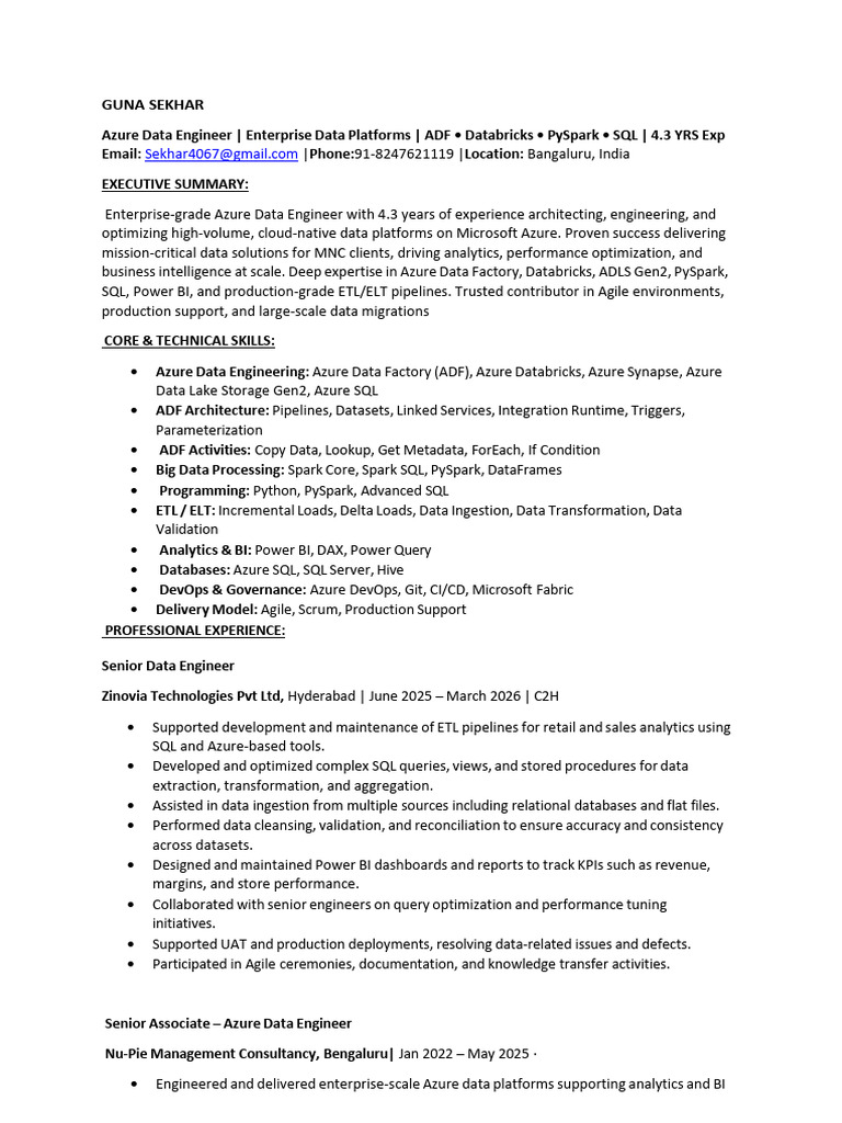 GUNA SEKHAR Azure Data Engineer 4.3 | PDF | Microsoft Azure | Apache Spark