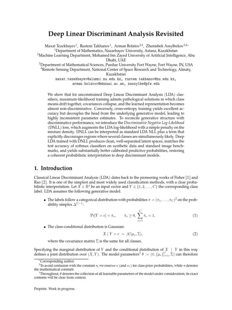 Deep Linear Discriminant Analysis Revisited | PDF | Statistical Theory ...