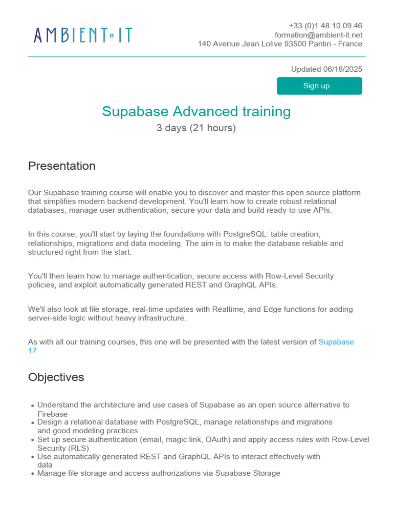 Appendix 1 Training Sheet Supabase Avance | PDF | Databases | Postgre Sql