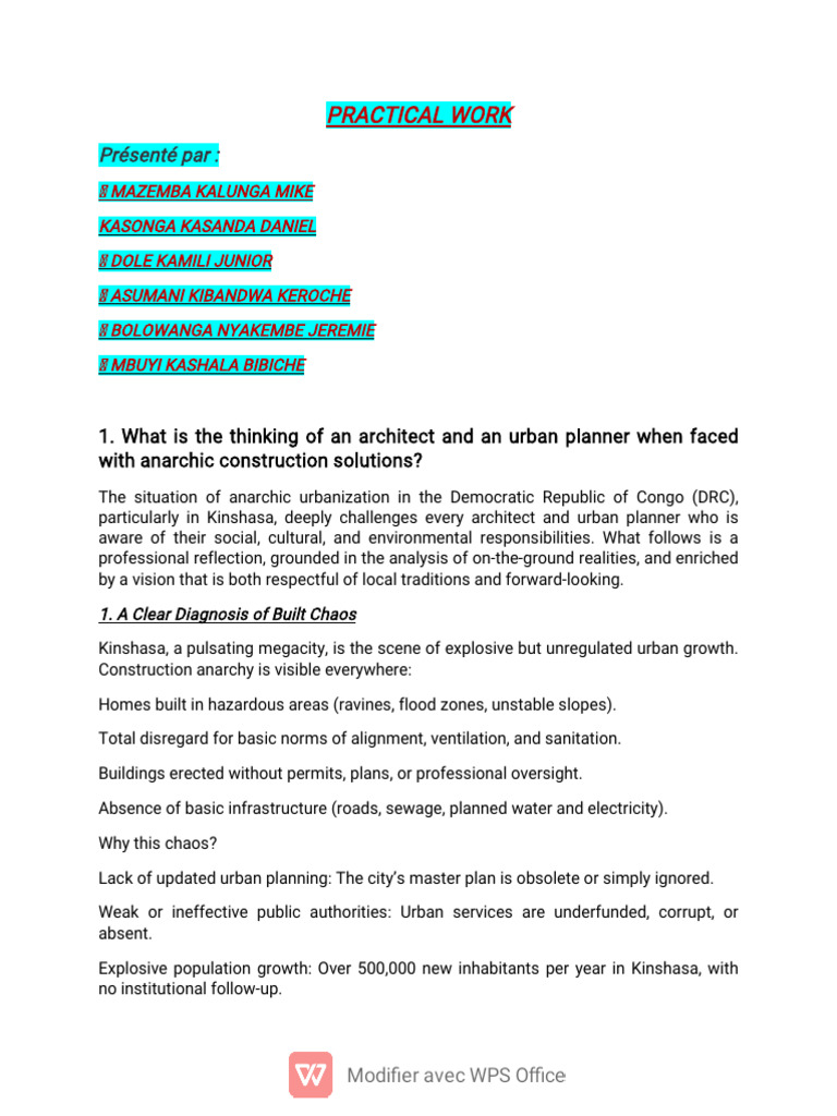 Practical Work: Présenté Par | PDF | Urban Planning | Kinshasa