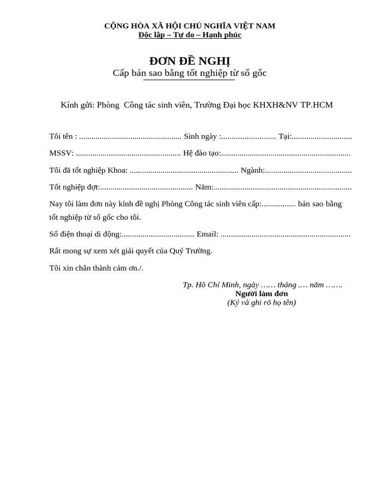 (2020) Don de Nghi Cap Ban Sao Bang Tot Nghiep | PDF
