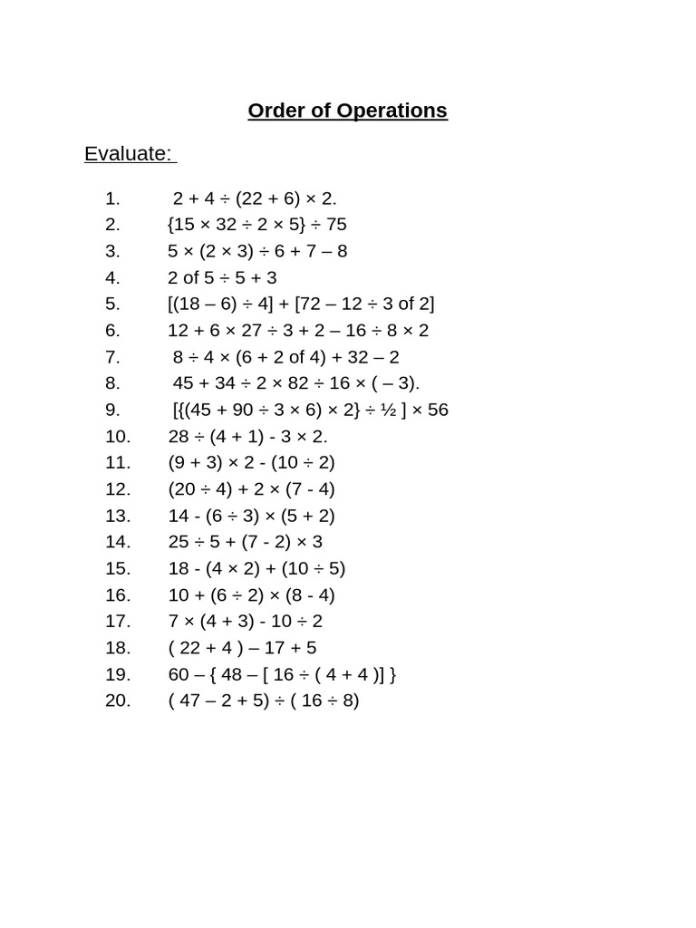 Class 5 Bodmas Test | PDF