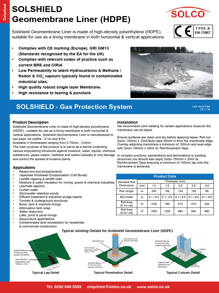 Solshield Geomembrane Liner Hdpe Tds | PDF | Materials
