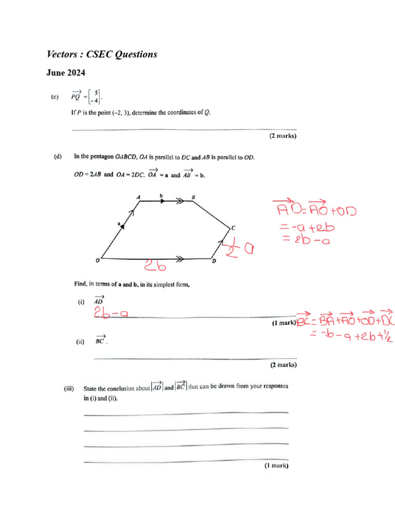 Vectors CSEC Questions | PDF