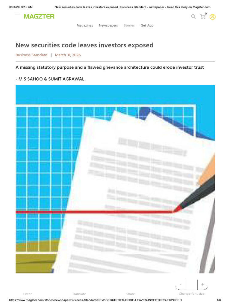 New Securities Code Leaves Investors Exposed - Business Standard - Sebi ...