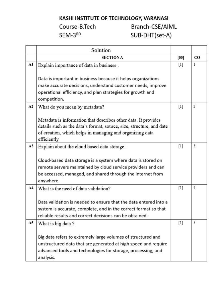 Data Handling Techniques Set-A Solution | PDF | Cloud Computing | Databases
