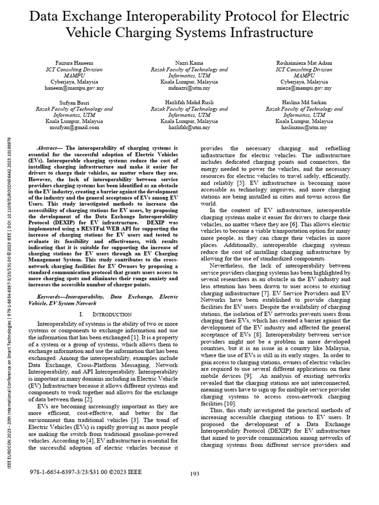 Data Exchange Interoperability Protocol For Electric Vehicle Charging ...