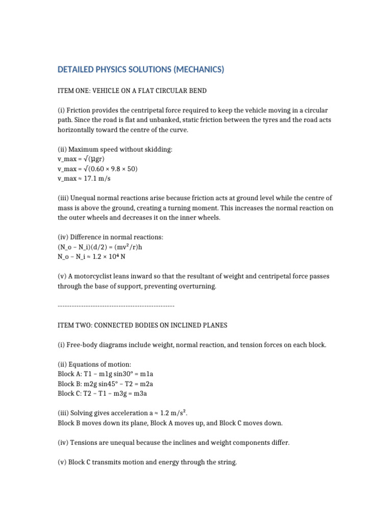 Detailed Physics Solutions | PDF | Force | Acceleration