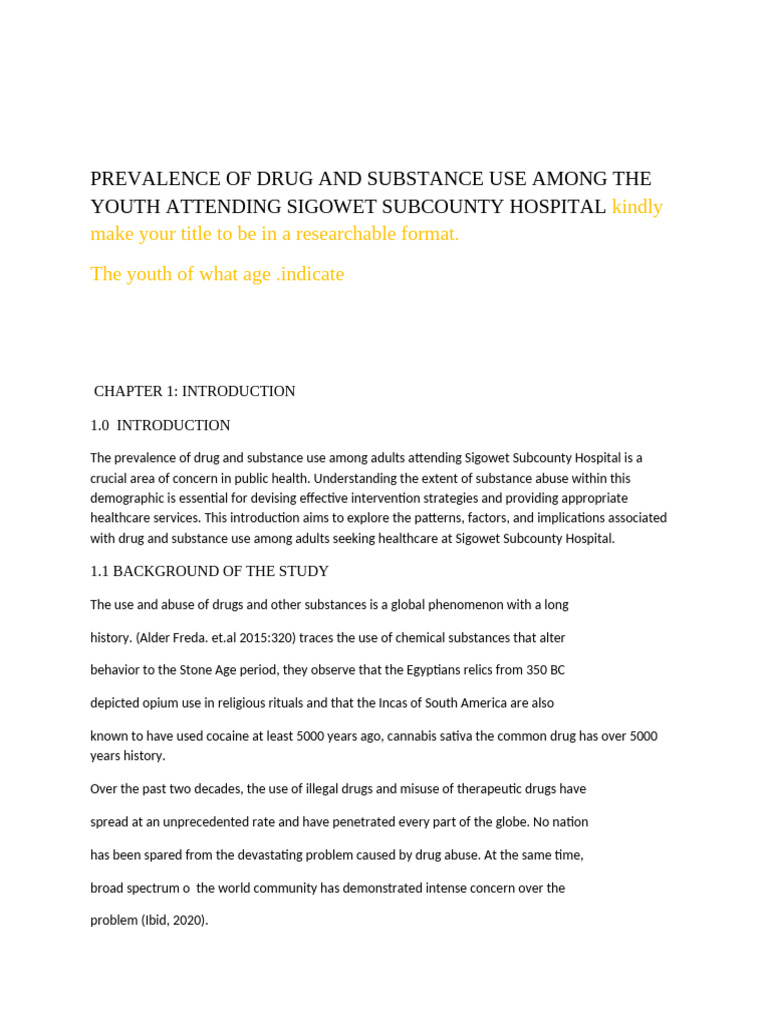 Prevalence of Drug and Substance Use Among The Youth Attending Sigowet ...
