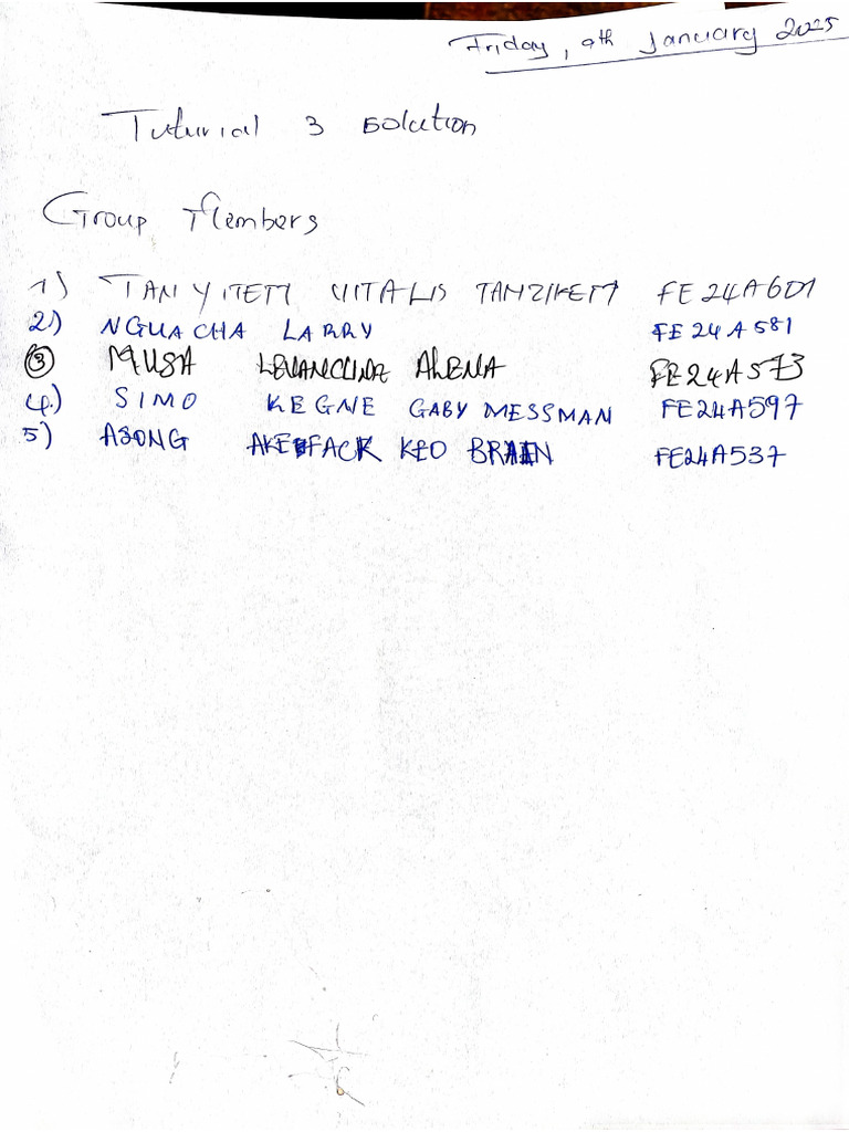 Chapter 3 Tutorial Solutions | PDF