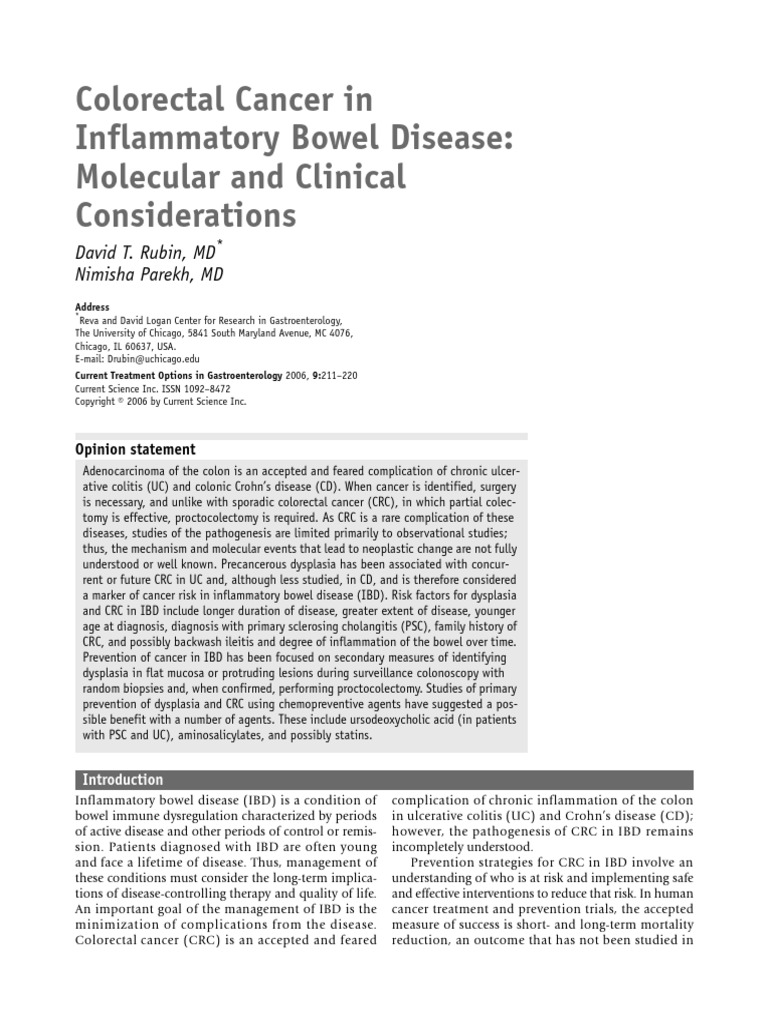 Colorectal Cancer in Inflammatory Bowel Disease: Molecular and Clinical ...