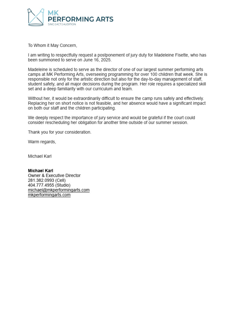 Jury Duty Postponement Request | PDF