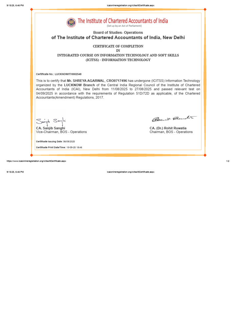 Itt Certificate | PDF